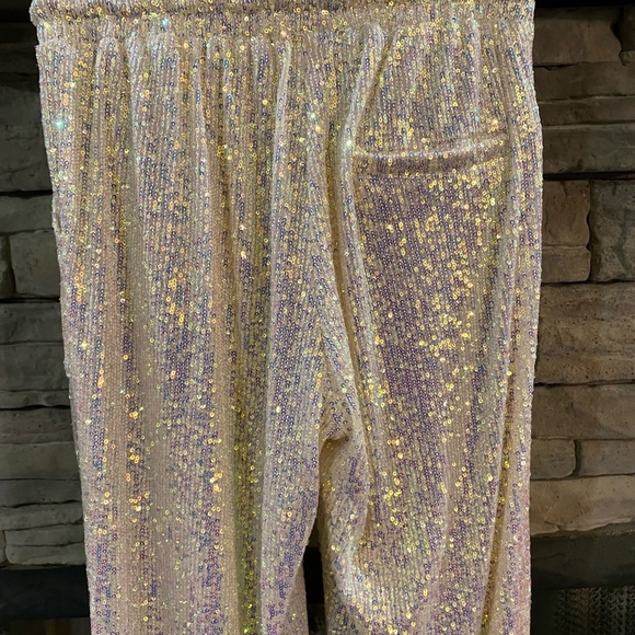 Velvet Gold/white irresdescent Shimmery sequin Track Pants - Picture 5 of 5